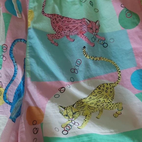 The Cat's Pajamas Size Medium Pastel Pink Blue Yellow Cat Jaguar Leopard Shorts - Picture 4 of 10